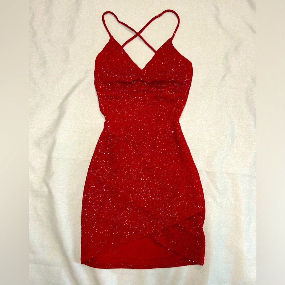 Red sparkle mini dress